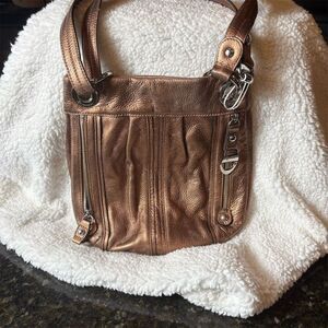 Makowsky Gold Metallic Leather Shoulder Bag Animal Print Medium